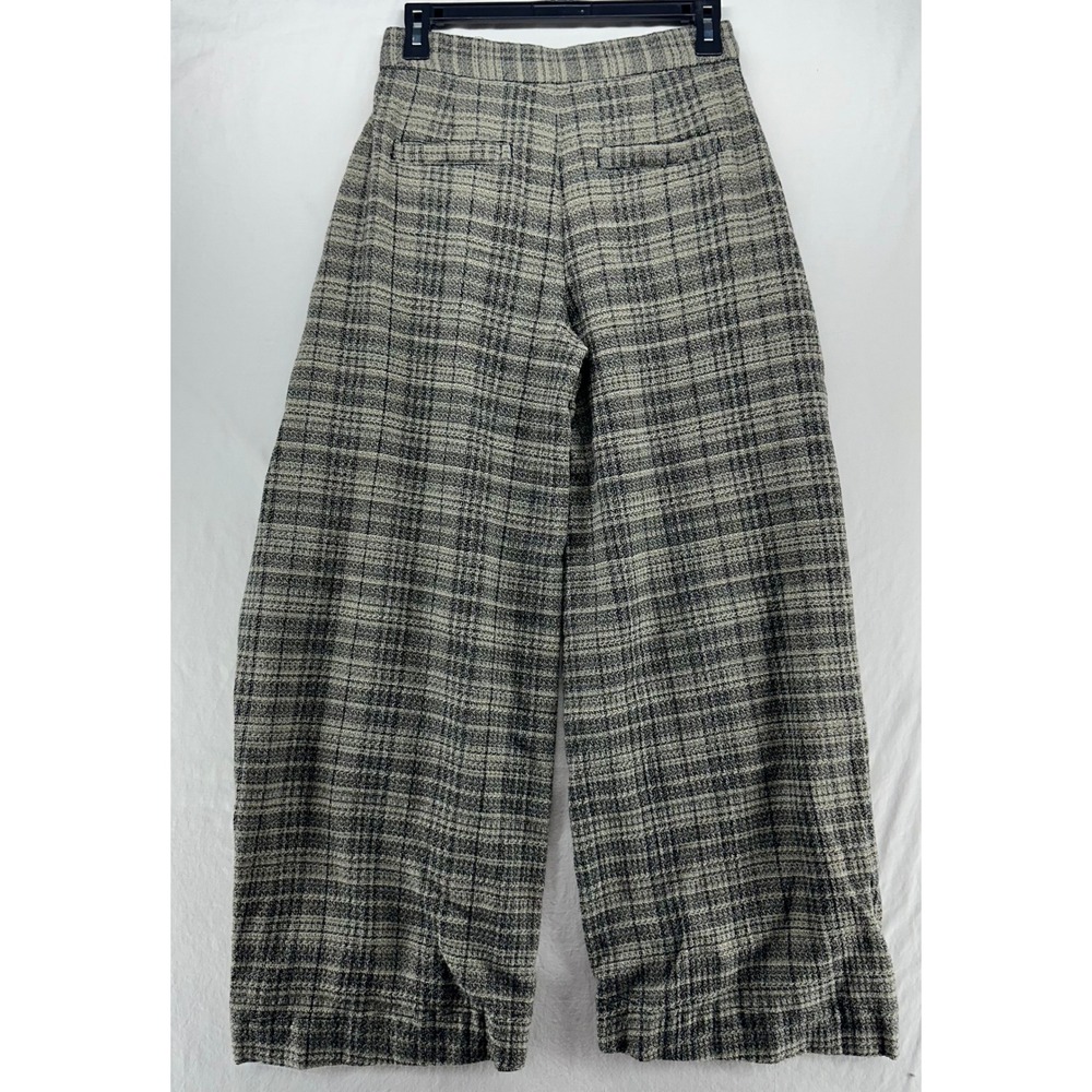 Free People Grey Plaid High Waisted Barrel Wide Leg Balloon Pants Size 0 - Picture 2 of 12
